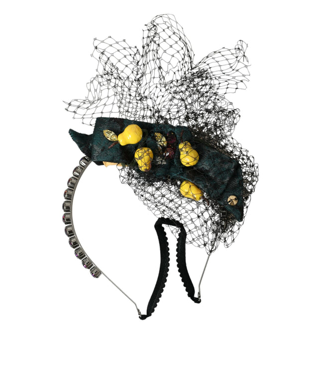 Dolce & Gabbana Black Lemons Sicily Purple Crystal Net Headband Diadem