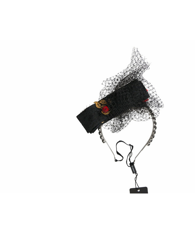 Dolce & Gabbana Black Strawberry Sicily Crystal Mesh Net Headband Diadem