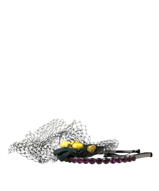 Dolce & Gabbana Black Lemons Sicily Purple Crystal Net Headband Diadem