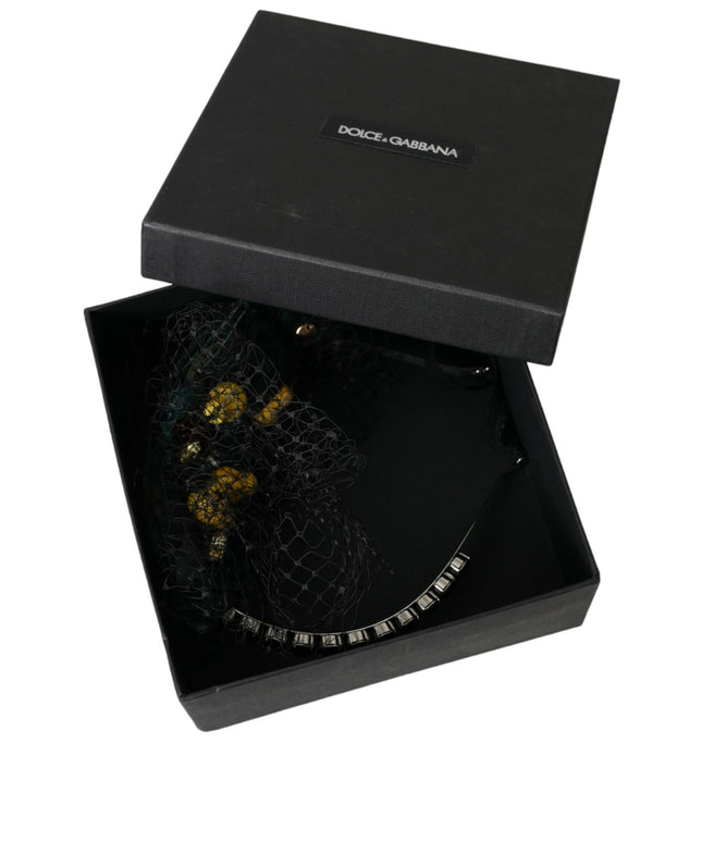 Dolce & Gabbana Black Lemons Sicily Purple Crystal Net Headband Diadem
