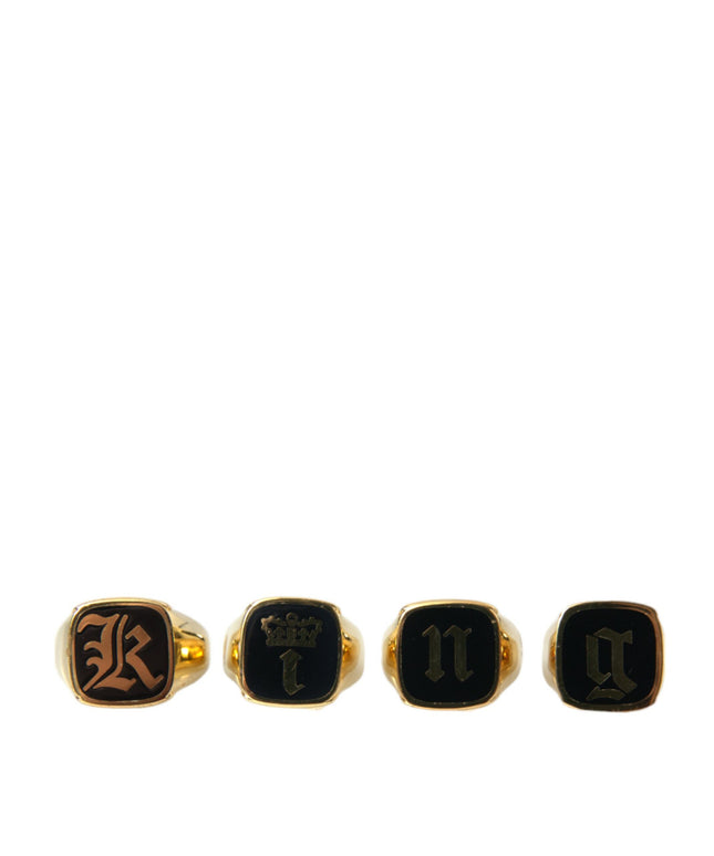 Dolce & Gabbana Gold Brass KING Enamel Set of 4 Ring