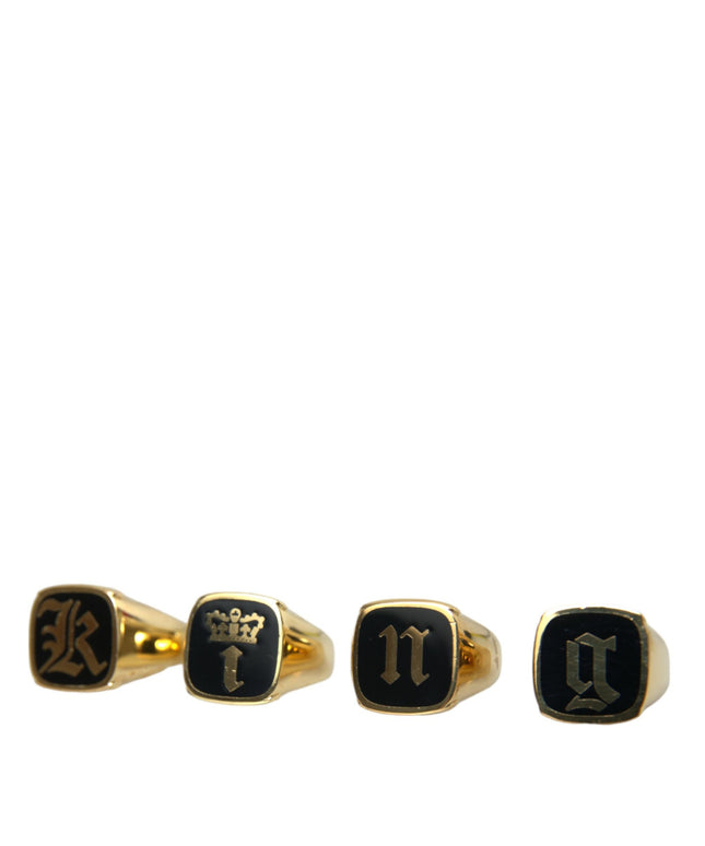 Dolce & Gabbana Gold Brass KING Enamel Set of 4 Ring