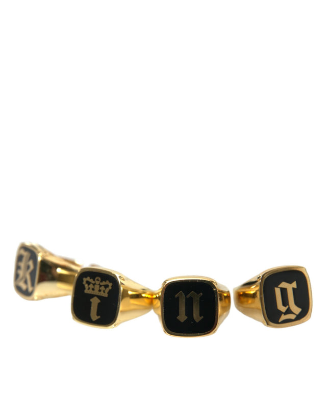 Dolce & Gabbana Gold Brass KING Enamel Set of 4 Ring