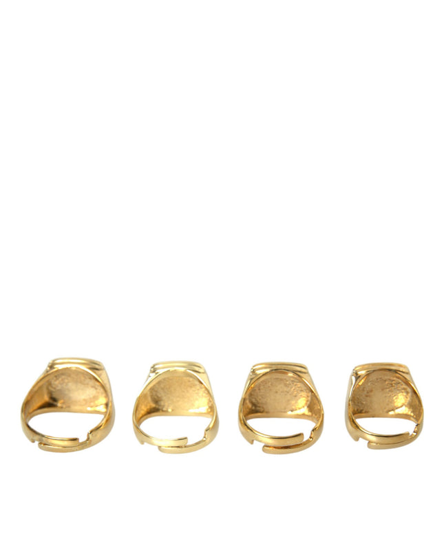 Dolce & Gabbana Gold Brass KING Enamel Set of 4 Ring