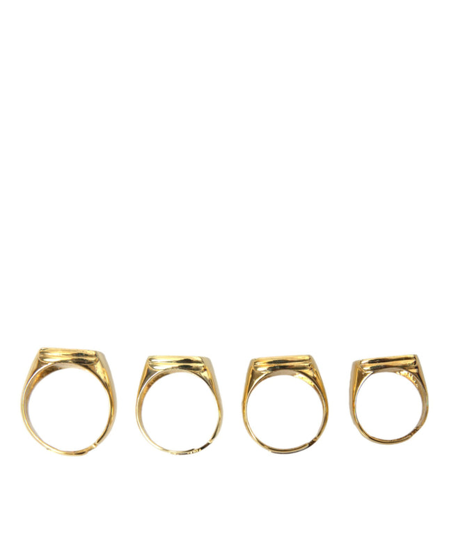 Dolce & Gabbana Gold Brass KING Enamel Set of 4 Ring