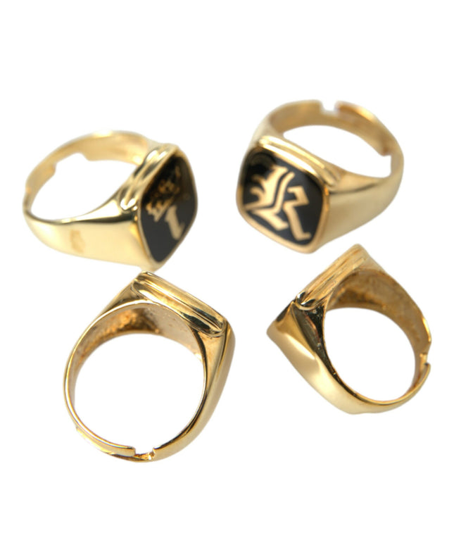 Dolce & Gabbana Gold Brass KING Enamel Set of 4 Ring