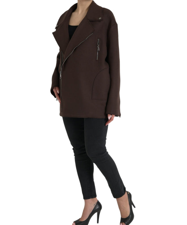 Dolce & Gabbana Brown Coat Short Biker Wool Jacket