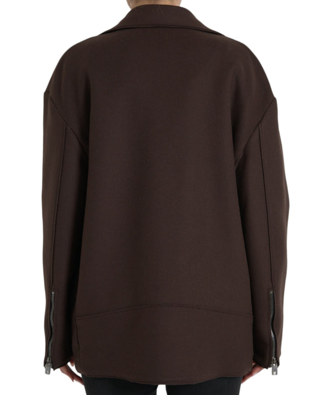 Dolce & Gabbana Brown Coat Short Biker Wool Jacket