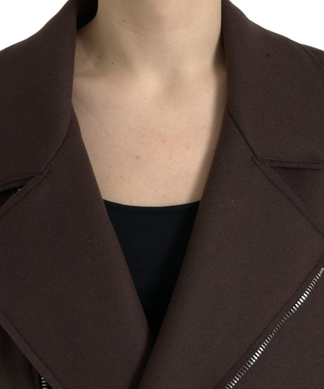Dolce & Gabbana Brown Coat Short Biker Wool Jacket