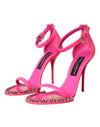 Dolce & Gabbana Pink Leather Crystal Heels Sandals Shoes