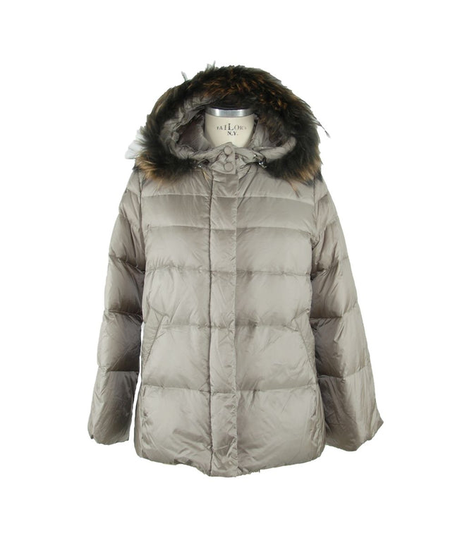 Emilio Romanelli Elegant Gray Polyamide Fur-Trimmed Coat