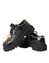 Dolce & Gabbana Black Leather Trekking Derby Embellished Shoes
