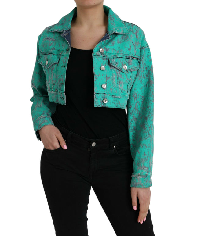 Dolce & Gabbana Green Cotton Tie Dye Cropped Cropped Denim Jacket