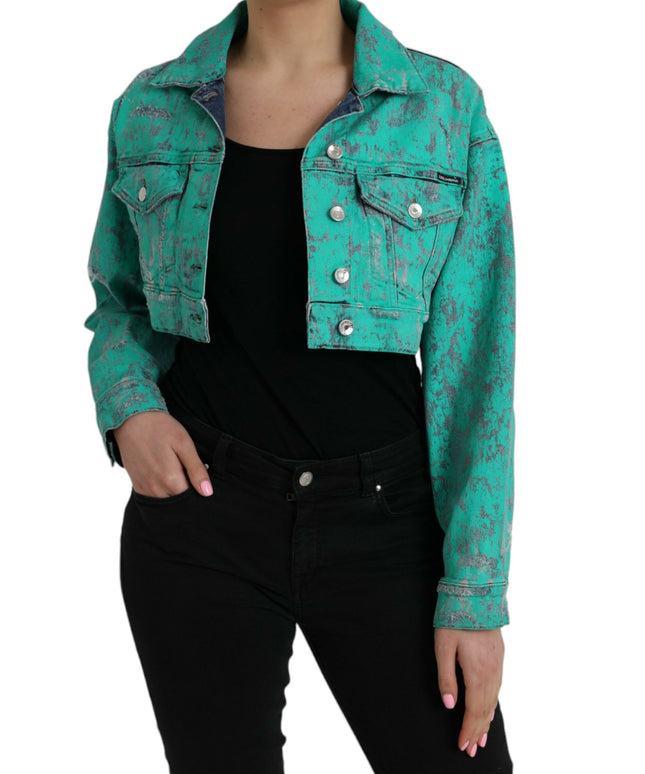 Dolce & Gabbana Green Cotton Tie Dye Cropped Cropped Denim Jacket