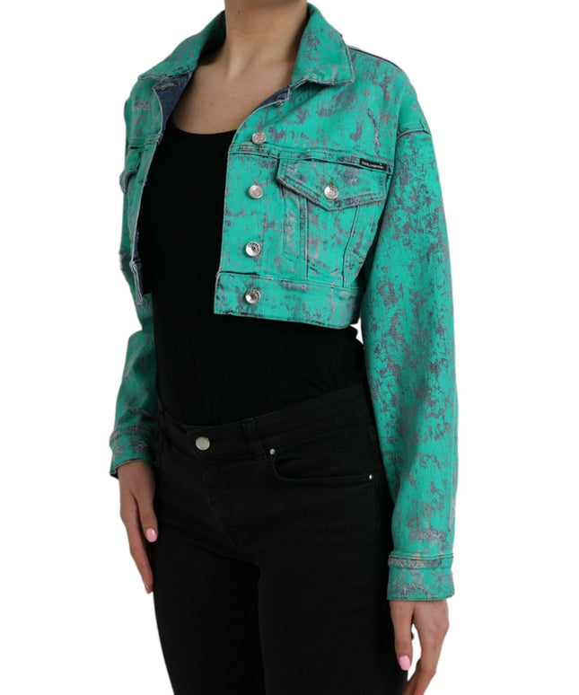 Dolce & Gabbana Green Cotton Tie Dye Cropped Cropped Denim Jacket