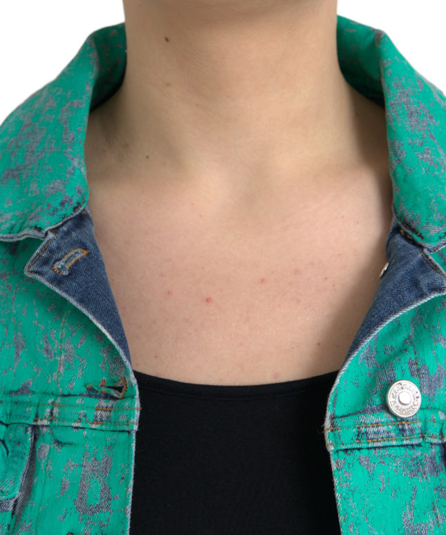 Dolce & Gabbana Green Cotton Tie Dye Cropped Cropped Denim Jacket