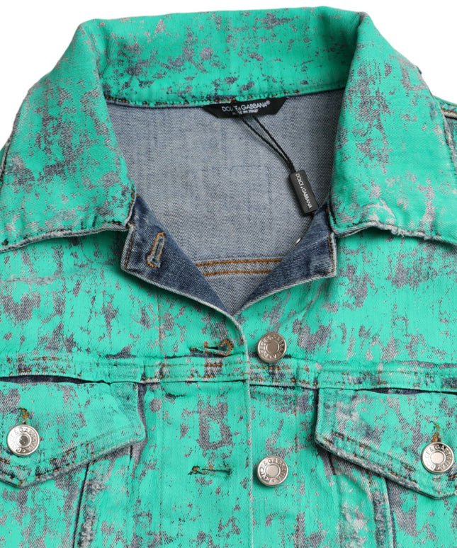 Dolce & Gabbana Green Cotton Tie Dye Cropped Cropped Denim Jacket