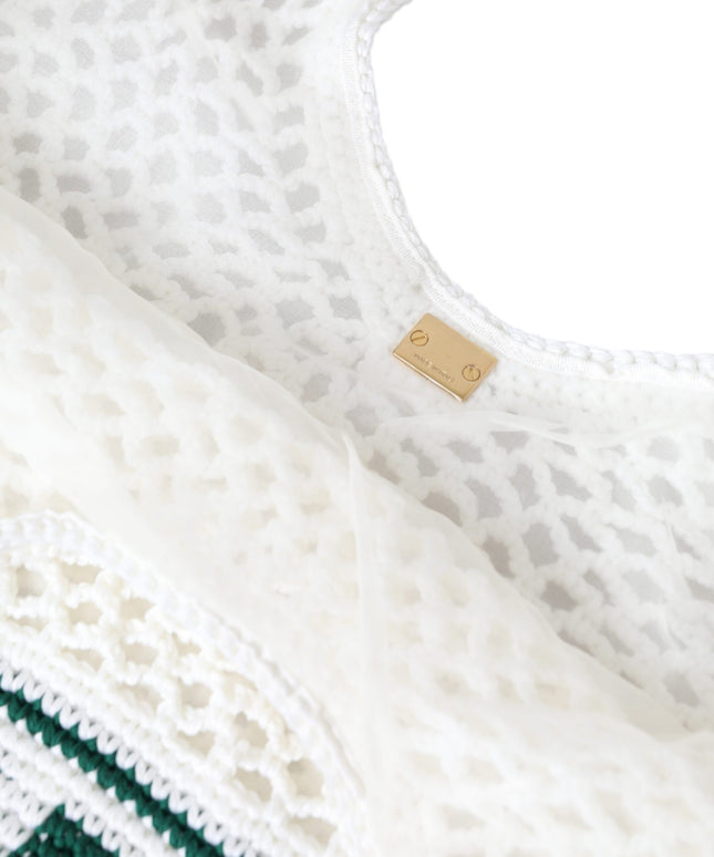 Dolce & Gabbana White Green Knitted Cotton Logo Shopping Tote Bag
