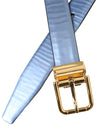 Dolce & Gabbana Metallic Blue Leather Gold Metal Buckle Belt