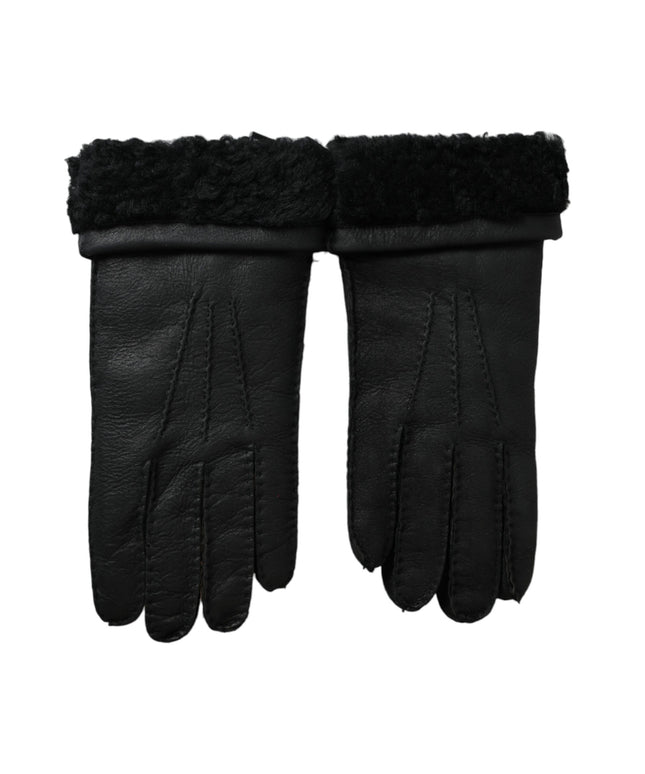 Dolce & Gabbana Black Leather Fur Short Hands Gloves