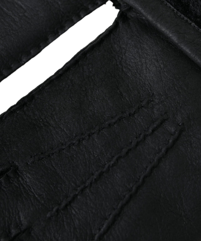 Dolce & Gabbana Black Leather Fur Short Hands Gloves