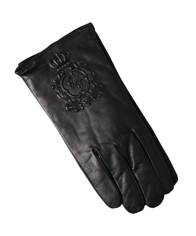 Dolce & Gabbana Black Leather Embossed Logo Short Hands Gloves