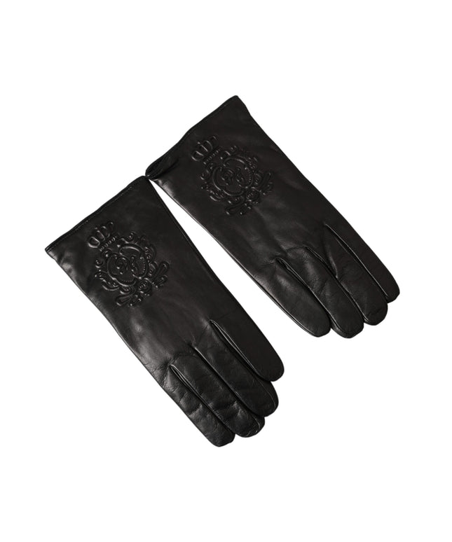 Dolce & Gabbana Black Leather Embossed Logo Short Hands Gloves