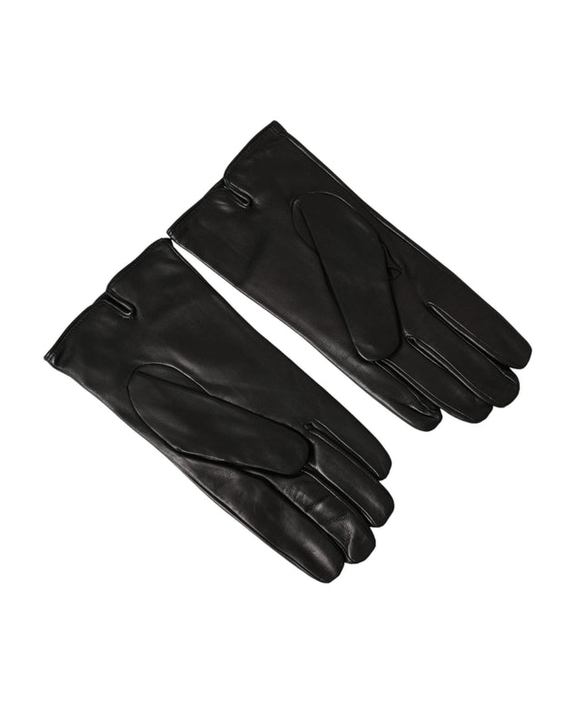 Dolce & Gabbana Black Leather Embossed Logo Short Hands Gloves