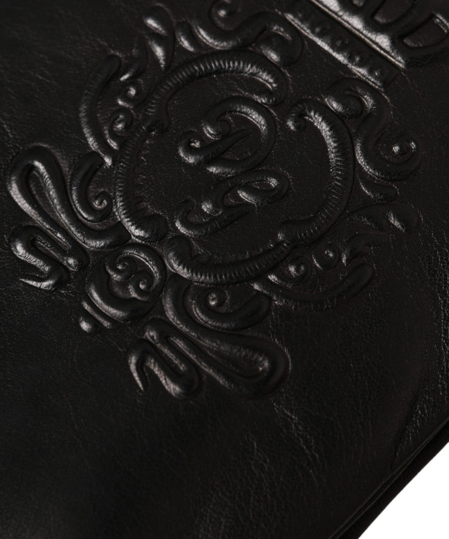 Dolce & Gabbana Black Leather Embossed Logo Short Hands Gloves