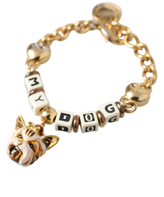 Dolce & Gabbana Gold Tone Brass Chain MY DOG Heart Bracelet