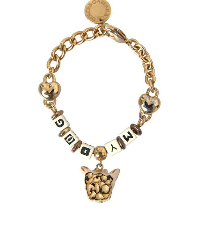 Dolce & Gabbana Gold Tone Brass Chain MY DOG Heart Bracelet