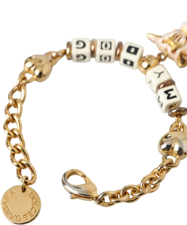 Dolce & Gabbana Gold Tone Brass Chain MY DOG Heart Bracelet