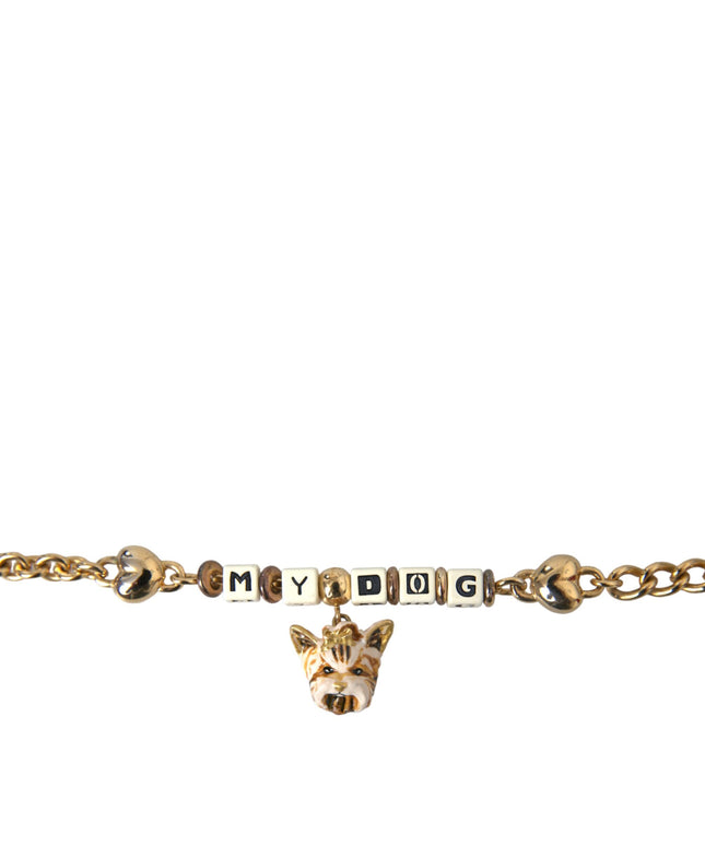 Dolce & Gabbana Gold Tone Brass Chain MY DOG Heart Bracelet