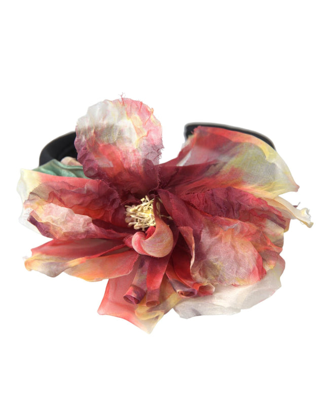 Dolce & Gabbana Rose Pink Silk Floral Black Tiara Women Hairband Diadem