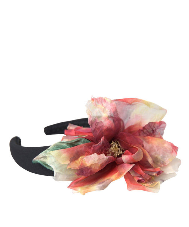 Dolce & Gabbana Rose Pink Silk Floral Black Tiara Women Hairband Diadem