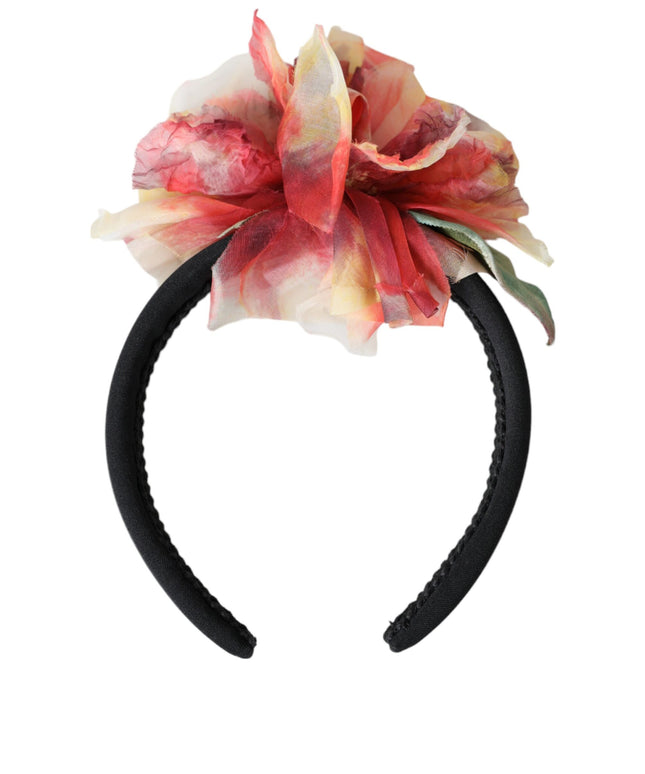 Dolce & Gabbana Rose Pink Silk Floral Black Tiara Women Hairband Diadem