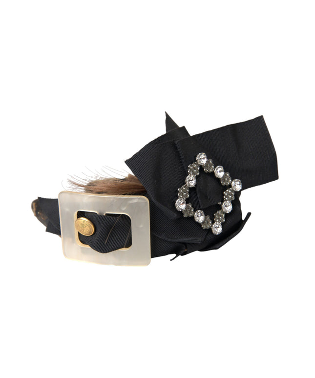 Dolce & Gabbana Black Crystal Button Brown Hair Women Headband Diadem