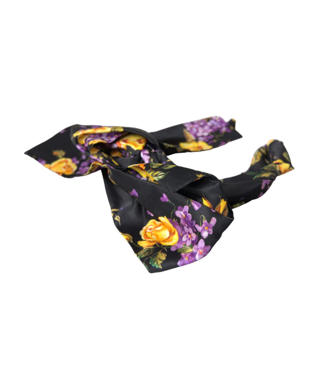 Dolce & Gabbana Black Floral Applique Silk Women Headband Diadem
