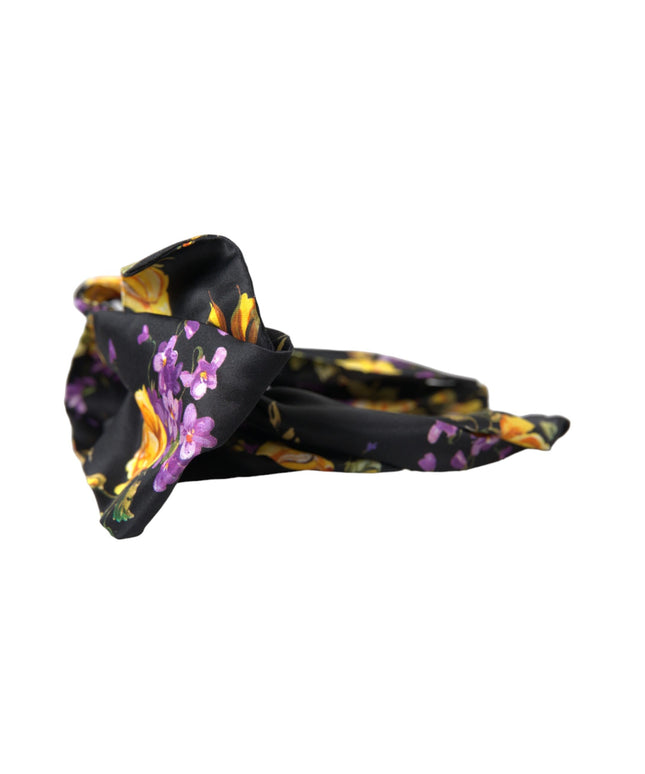 Dolce & Gabbana Black Floral Applique Silk Women Headband Diadem