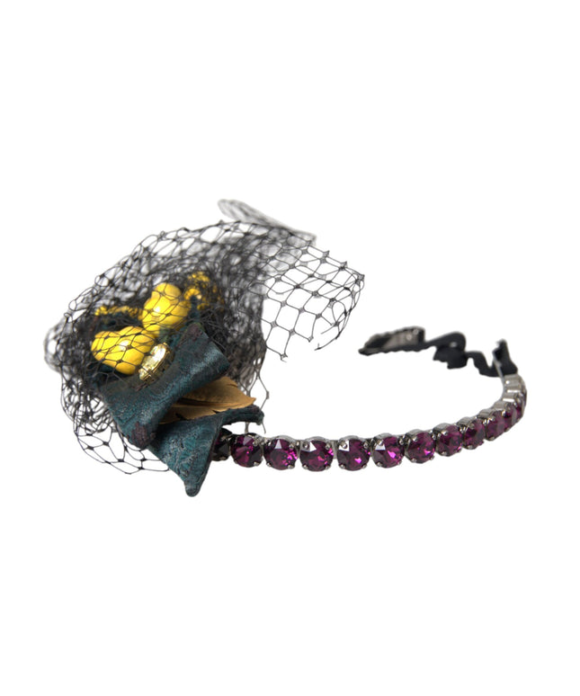 Dolce & Gabbana Black Lemons Sicily Purple Crystal Net Headband Diadem
