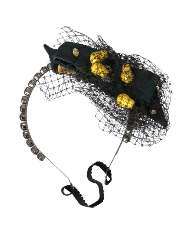Dolce & Gabbana Black Lemons Sicily Purple Crystal Net Headband Diadem