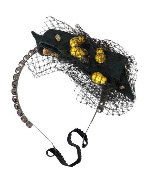 Dolce & Gabbana Black Lemons Sicily Purple Crystal Net Headband Diadem