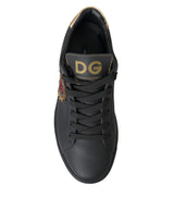 Dolce & Gabbana Black Leather Heart Embellished Sneakers Shoes