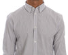 Frankie Morello White Blue Striped Casual Cotton Regular Fit Shirt