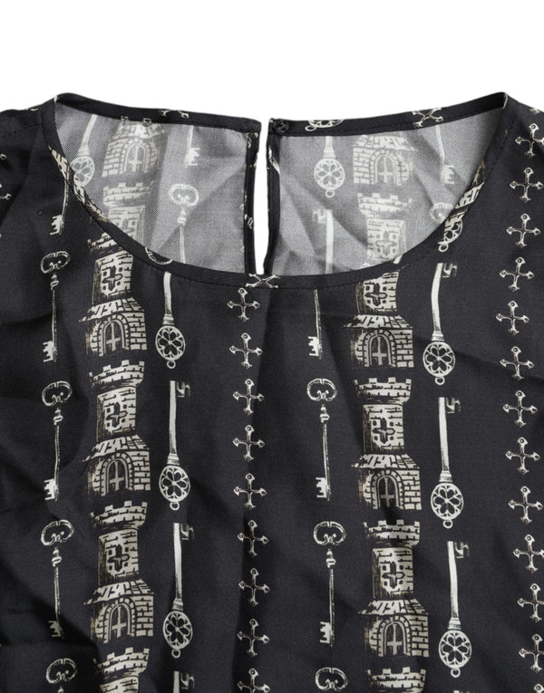 تي شيرت وقميص من الحرير بطبعة Key Castle باللون الأسود من Dolce &amp; Gabbana