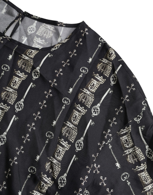 تي شيرت وقميص من الحرير بطبعة Key Castle باللون الأسود من Dolce &amp; Gabbana