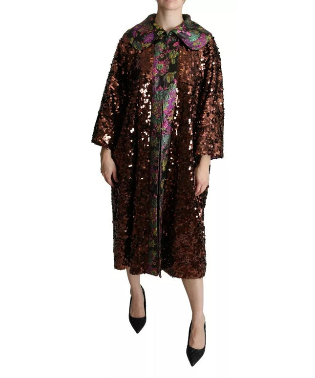 Dolce & Gabbana Multicolor Sequined Long Coat Jaquard Jacket