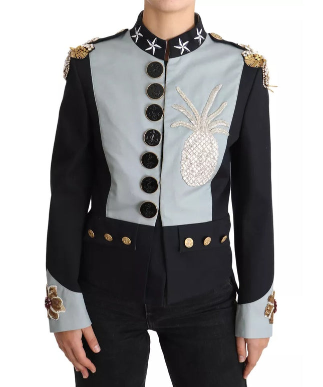 Dolce & Gabbana Blue Button Crystal Embellished Cotton Jacket