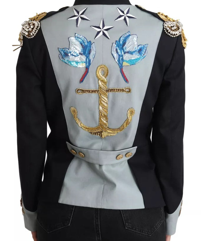 Dolce & Gabbana Blue Button Crystal Embellished Cotton Jacket