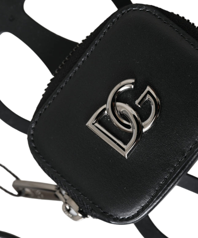 Dolce & Gabbana Black Calfskin Leather DG Logo Coin Purse Lanyard Wallet